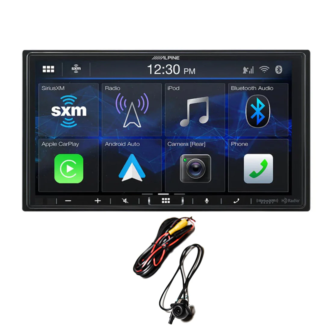 Alpine ILX-407 Double-Din 7" Digital Multimedia Car Receiver | EchoMaster RVC 5721 Push In Rear/Front View Backup Camera- Bundle