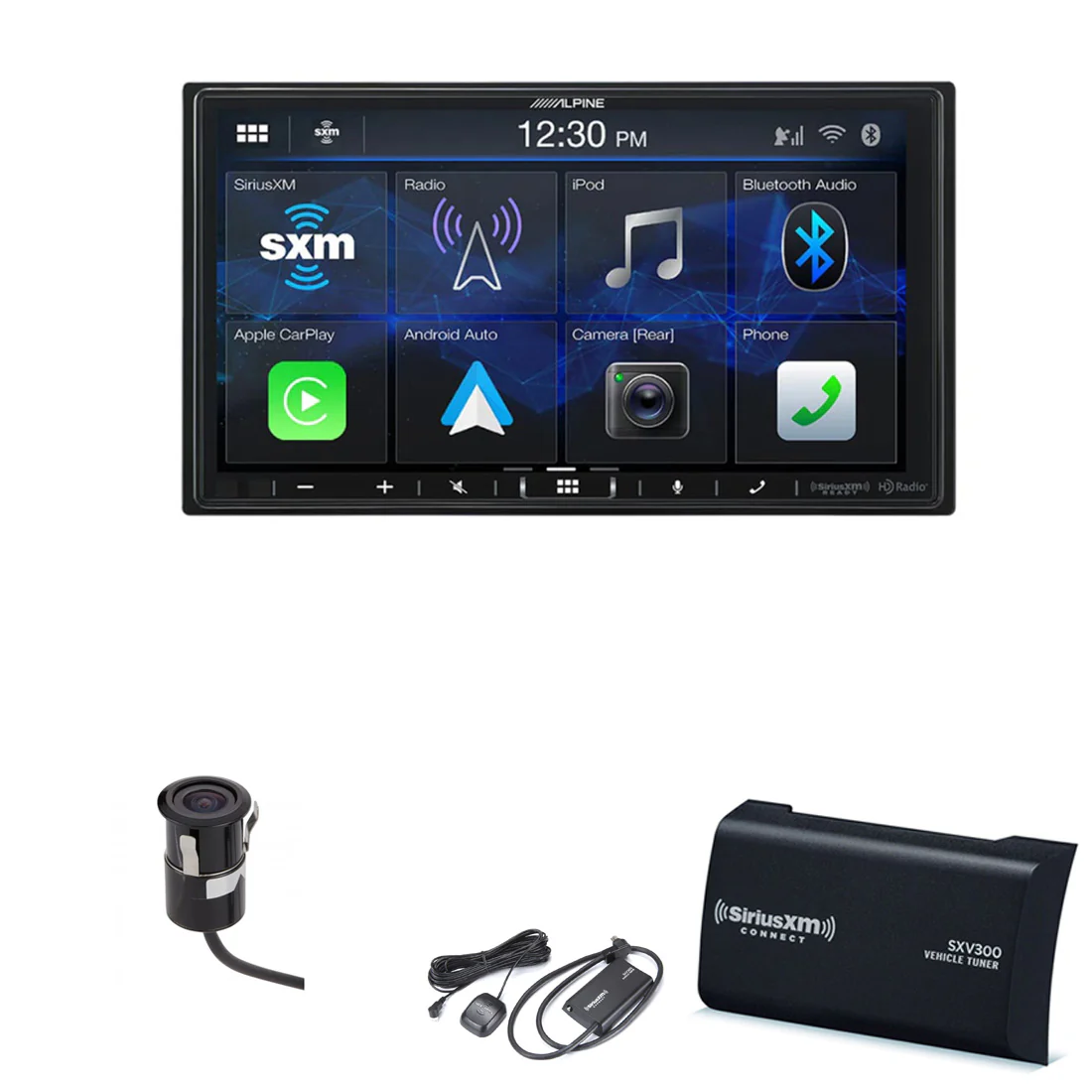 Alpine ILX-407 Double-Din 7" Digital Multimedia Receiver | EchoMaster CAM551 Backup Camera | SiriusXM SXV300V1C Connect Vehicle Tuner - Bundle