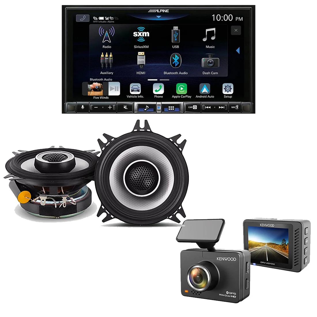 Alpine ILX-507 Multimedia Receiver | S2-S40 4" Speakers | Kenwood DRV-A510W Dash Cam - Bundle