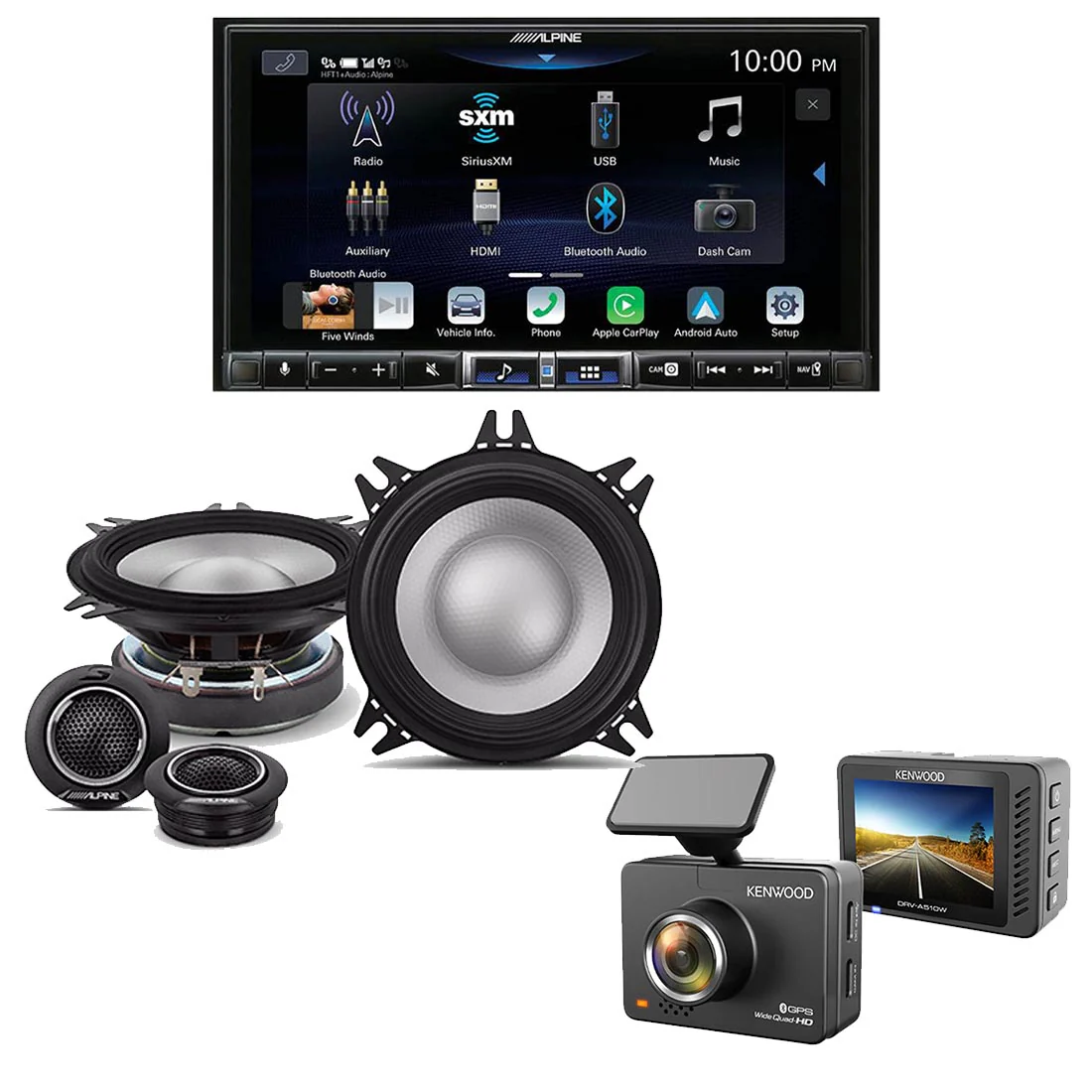Alpine ILX-507 Multimedia Receiver | S2-S40C4" Component Speaker System | Kenwood DRV-A510W Dash Cam - Bundle