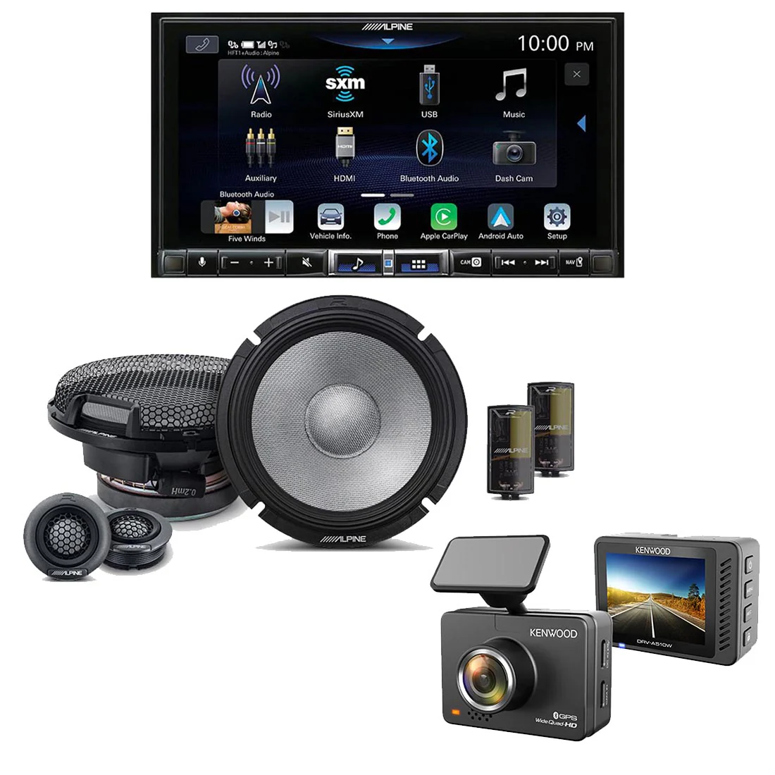 Alpine ILX-507 Multimedia Receiver | R2-S65C 6.5" Speaker Set | Kenwood DRV-A510W Dash Cam - Bundle