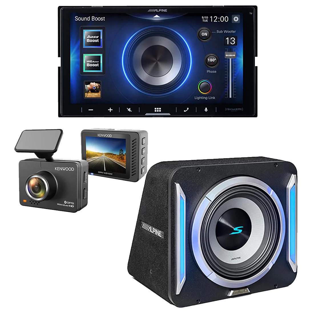 Alpine iLX-W670 Digital Multimedia Receiver | S2-SB10 10" Subwoofer Enclosure | Kenwood DRV-A510W HD Dash Cam - Bundle