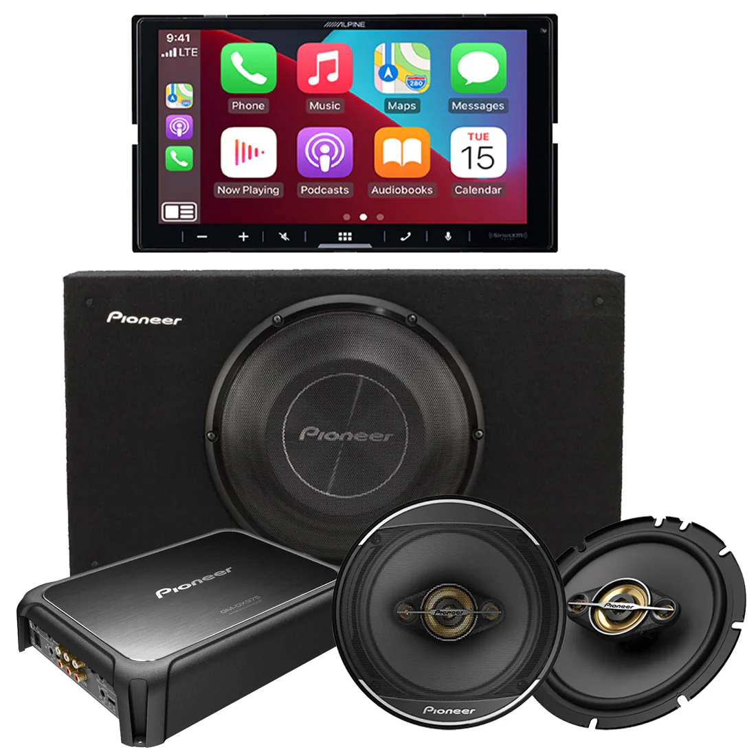 Alpine iLX-W670 Digital Multimedia Receiver | Pioneer GM-DX975 5-Ch Amplifier | TS-A2500LB 10" Loaded Subwoofer Enclosure | TS-A1681F 6.5" Speakers - Bundle