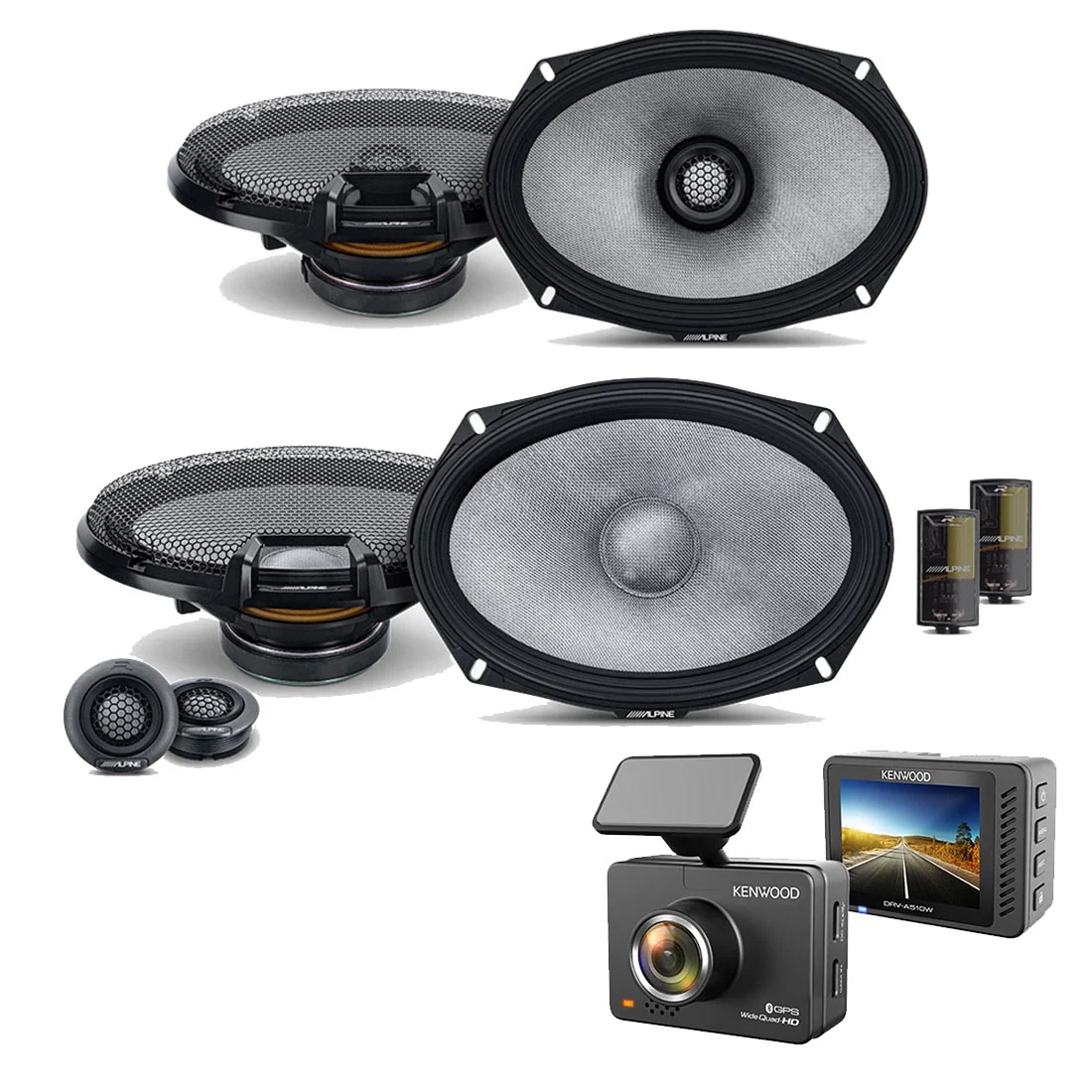 Alpine R2-S69C 6x9"Component Speaker System | R2-S69 6x9" Speakers | Kenwood DRV-A510W Dash Cam - Bundle