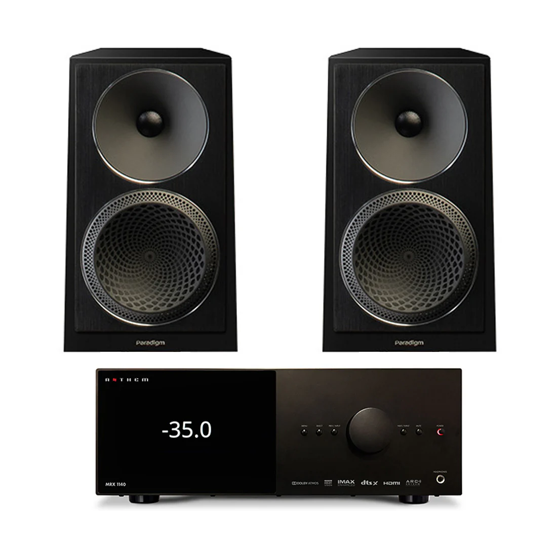 Anthem MRX 1140 8K AV Receiver | Paradigm Founder 40B Bookshelf Speakers - Gloss Black - Pair - Bundle