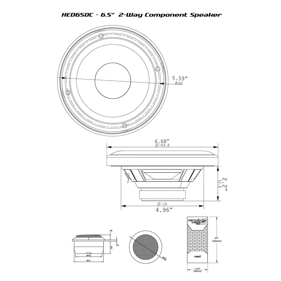 Cerwin Vega XED650C 6.5" 35W RMS 4 Ohm 2-Way Component Speaker Set - Pair (XED650C) - Image 3