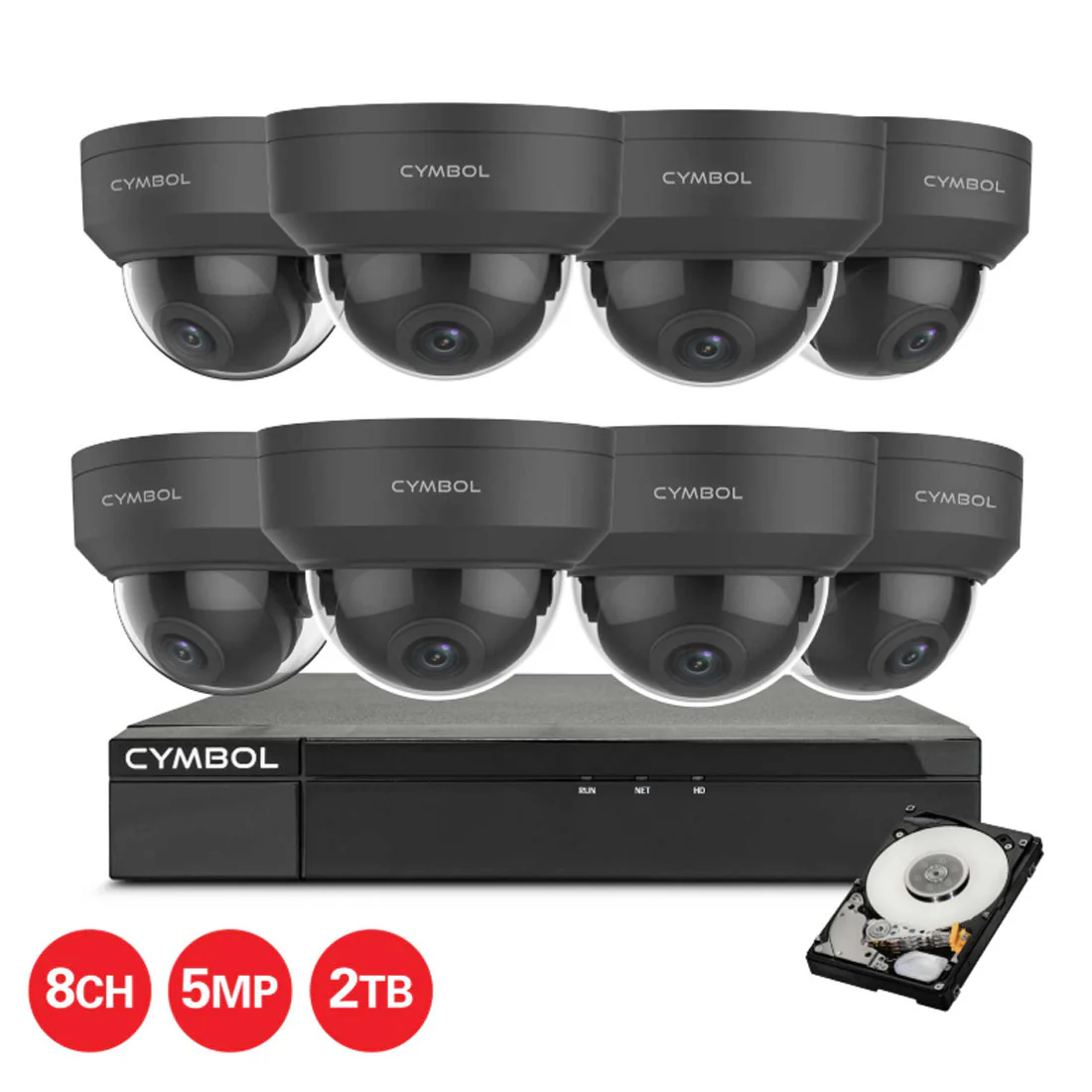 Cymbol 8CH IP Kit With 8 x 5MP VPD Cameras and 8CH 2TB NVR - Black (CYIPKITVD885MPBK)