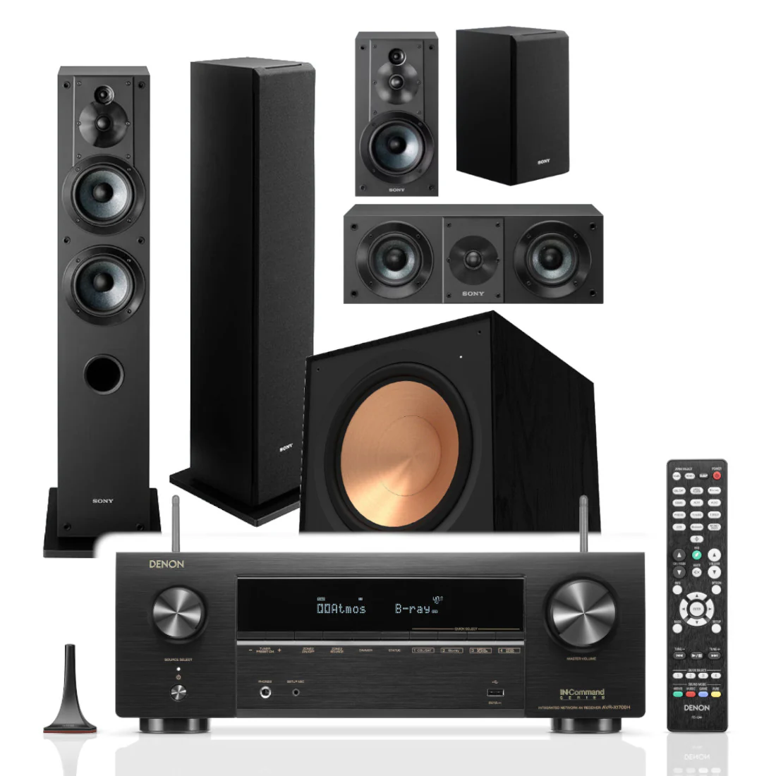 Denon AVR-X1700H B-Stock | Sony Speakers | Klipsch R-121SW – 5.1 Home Theatre Bundle