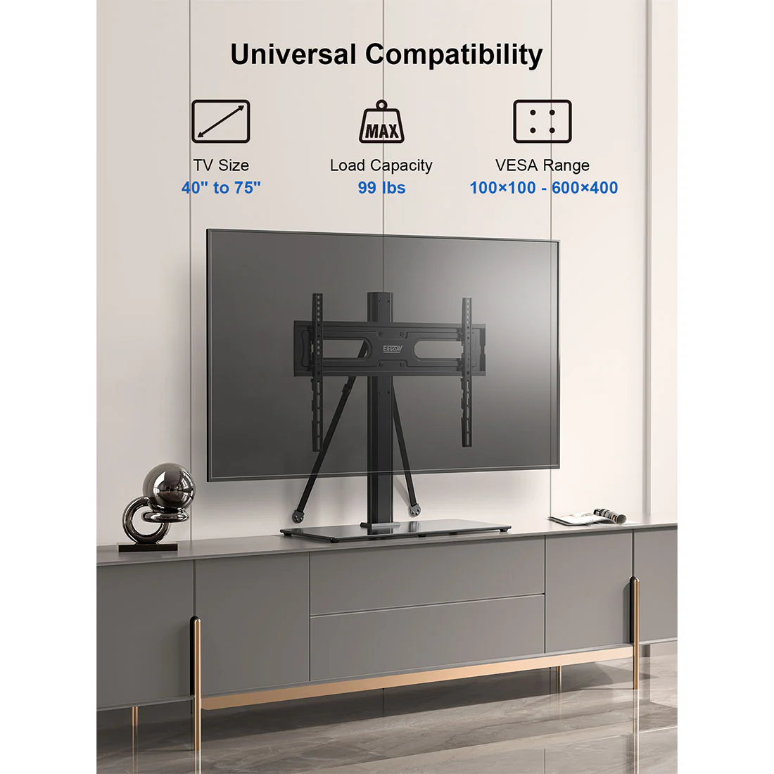 ErgoAV ERTSL2-01B Tabletop TV Stand with Swivel for 40" to 75" TVs (ERTSL201B) - Image 8