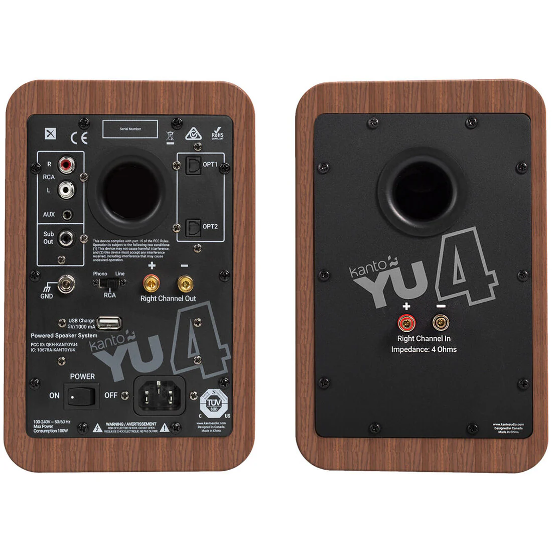 Kanto YU4WALNUT YU4 Powered Desktop Speakers - Pair - Walnut (YU4WALNUT) - Image 3