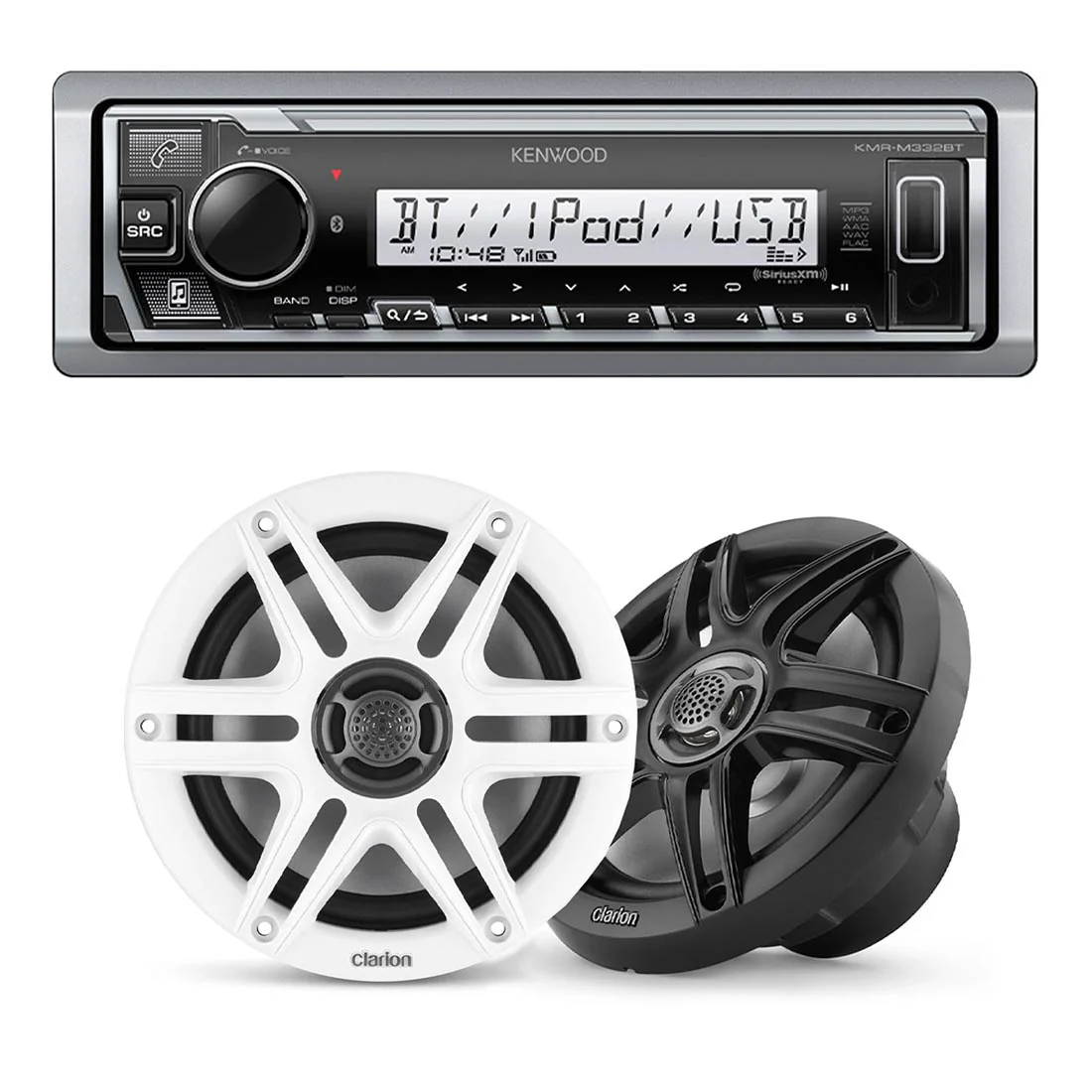 Kenwood KMR-M332BT Marine Digital Media Receiver | Clarion CMS-651 6.5" Marine Speakers - Bundle