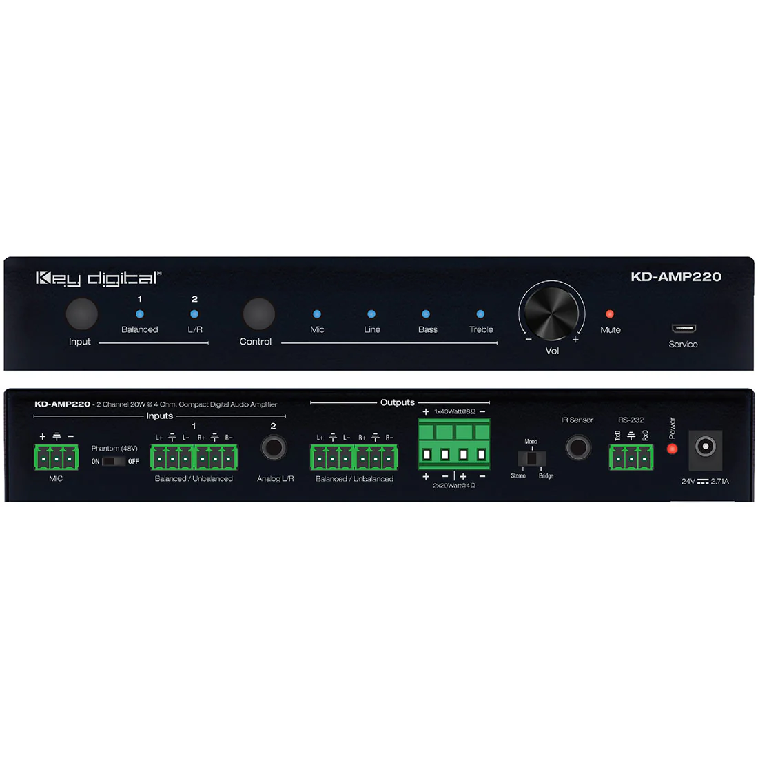 Key Digital KDAMP220 2 Ch 20 WPC @ 8 Ohm, 40 WPC @ 4 Ohm Compact Digital Amplifier (KDAMP220)