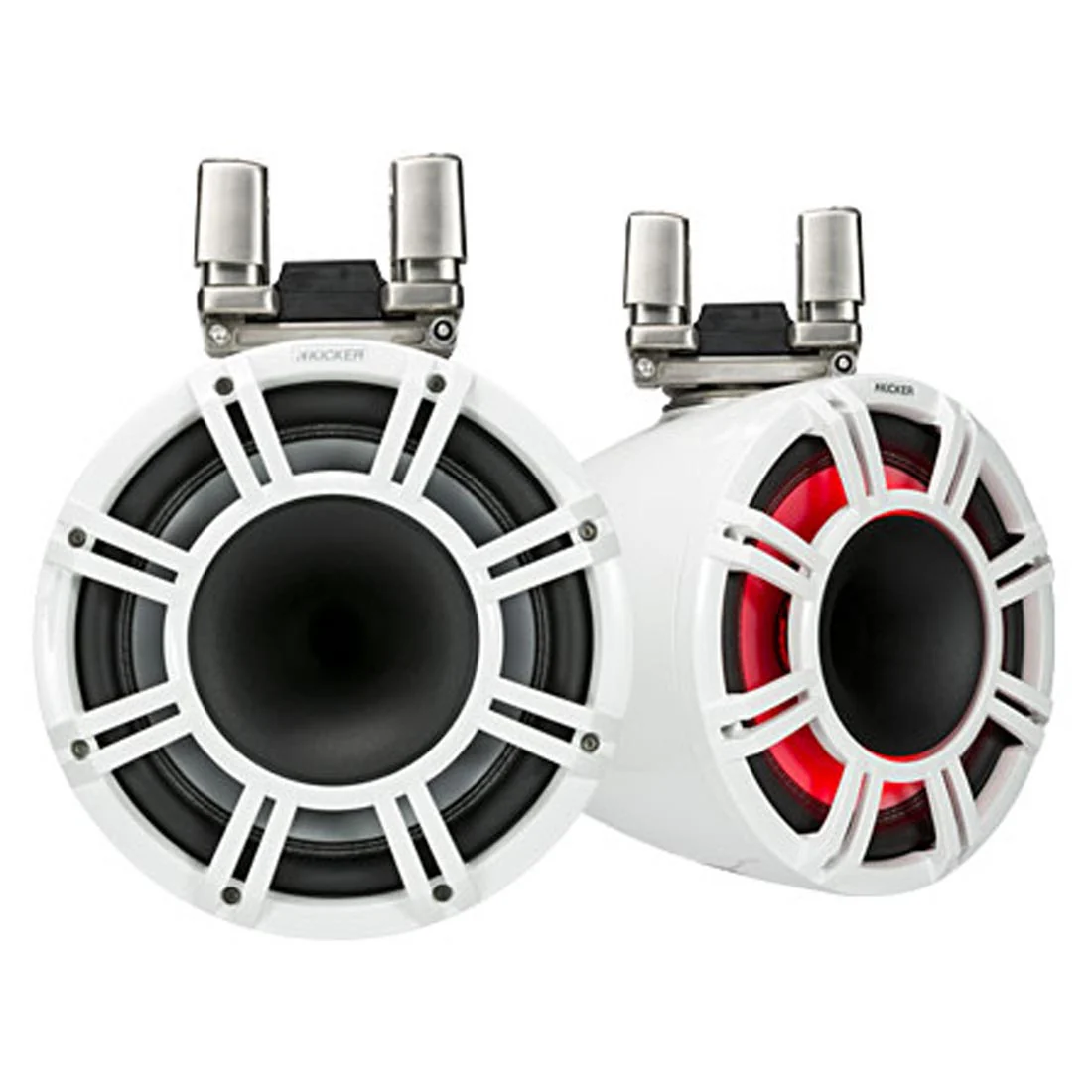 Kicker 44KMTC114W 11" Wakeboard Tower Speakers with LED Grilles - White (44KMTC114W)