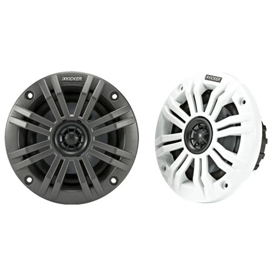 Kicker 45KM42 4" 2-Way 2-Ohm Marine Coaxial Speakers with Charcoal and White Grilles (45KM42)