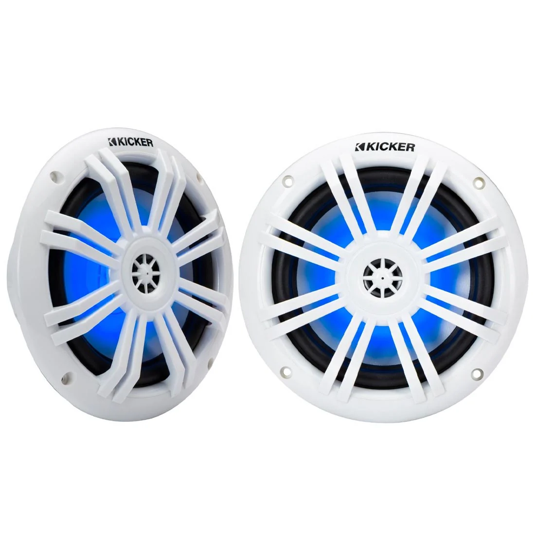 Kicker 51KM604WL 6.5" 4-Ohm Marine Coaxial Speakers with RGB LED Lighting - White
