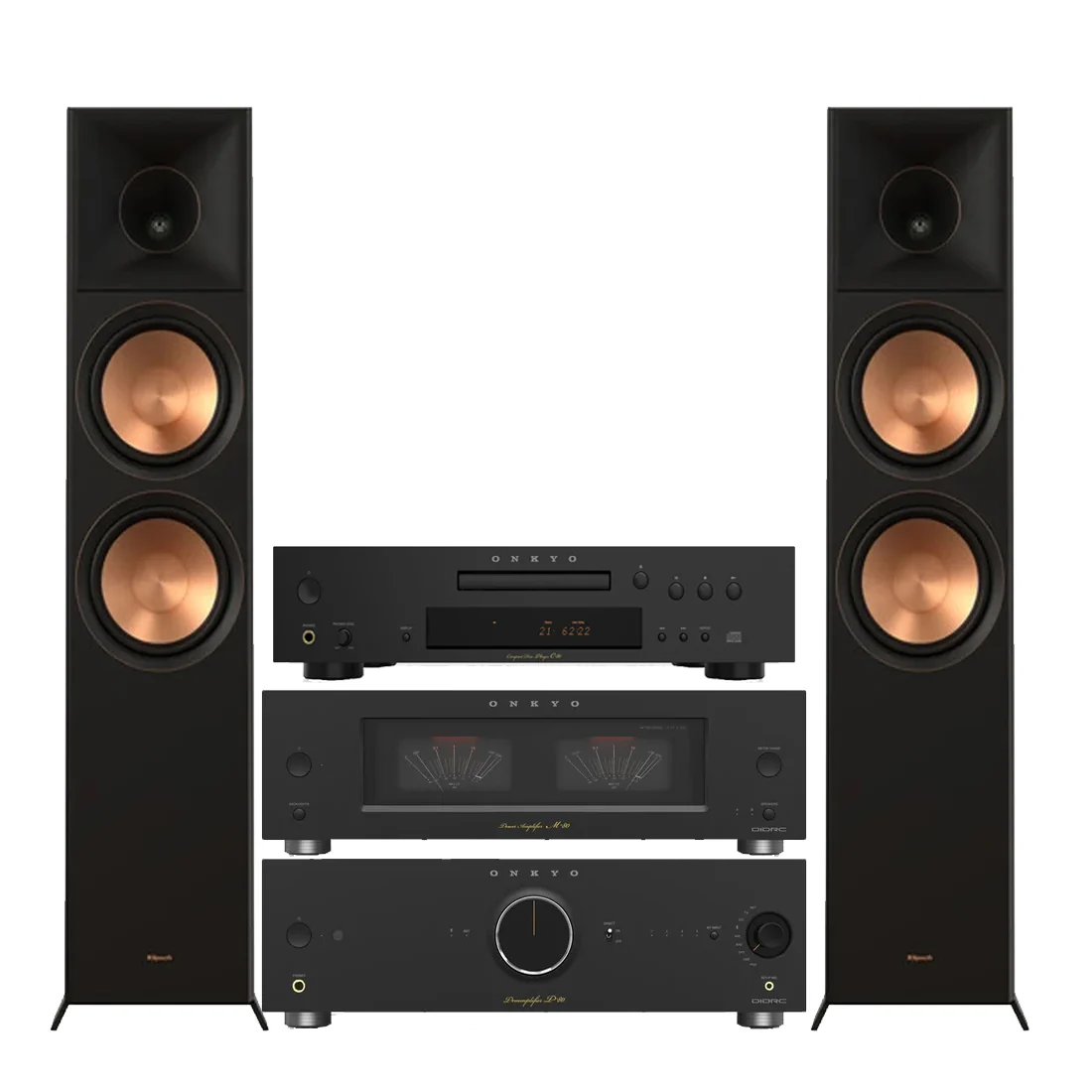 Onkyo Icon M80B Power Amplifier | P80B Preamplifier | C30B CD Player | Klipsch RP-5000F II Floor Standing Speakers - Pair - Bundle