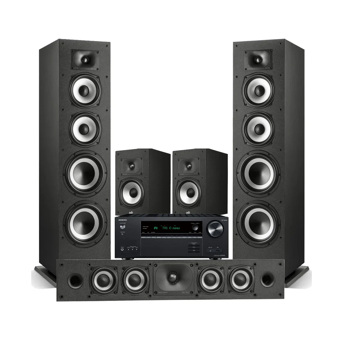 Onkyo TX-NR6100 7.2 Channel THX Certified Network A/V Receiver | Polk Audio XT70 Floor Loudspeakers | XT35 Center Channel Loudspeaker | XT20 Bookshelf Loudspeakers - Bundle