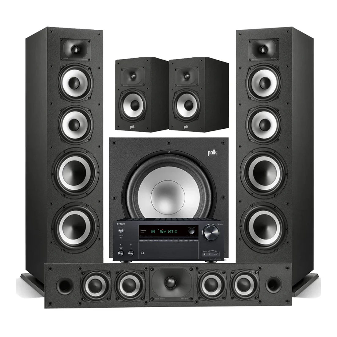 Onkyo TX-NR7100 9.2 ChA/V Receiver | Polk Audio Monitor XT70 Floor Standing Speakers | Monitor XT35 Center Channel | Monitor XT20 Bookshelf Speakers | Monitor XT12 12 - Subwoofer - Bundle