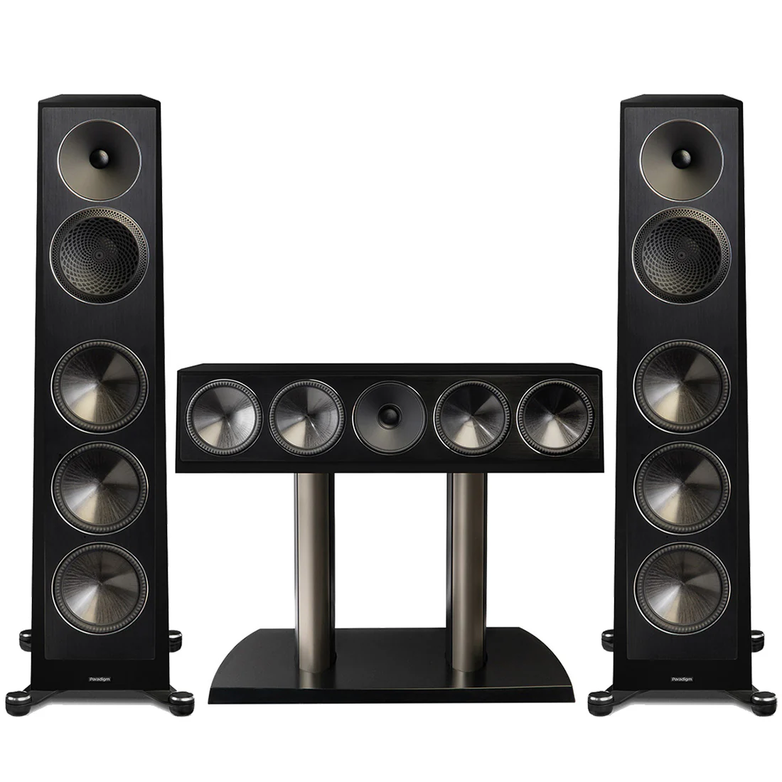 Paradigm Founder 120H Floor Standing Speaker - Pair | Founder 90C Center Channel Speaker - Gloss Black - Bundle