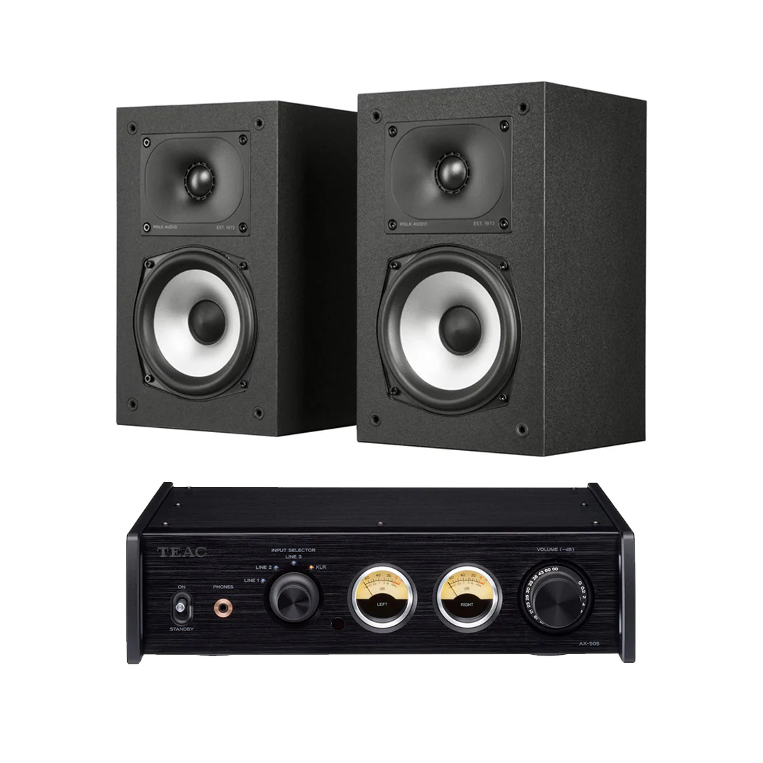 Polk Audio Monitor XT15 Compact Bookshelf Speakers - Pair | TEAC AX505B Integrated Amplifier - Bundle