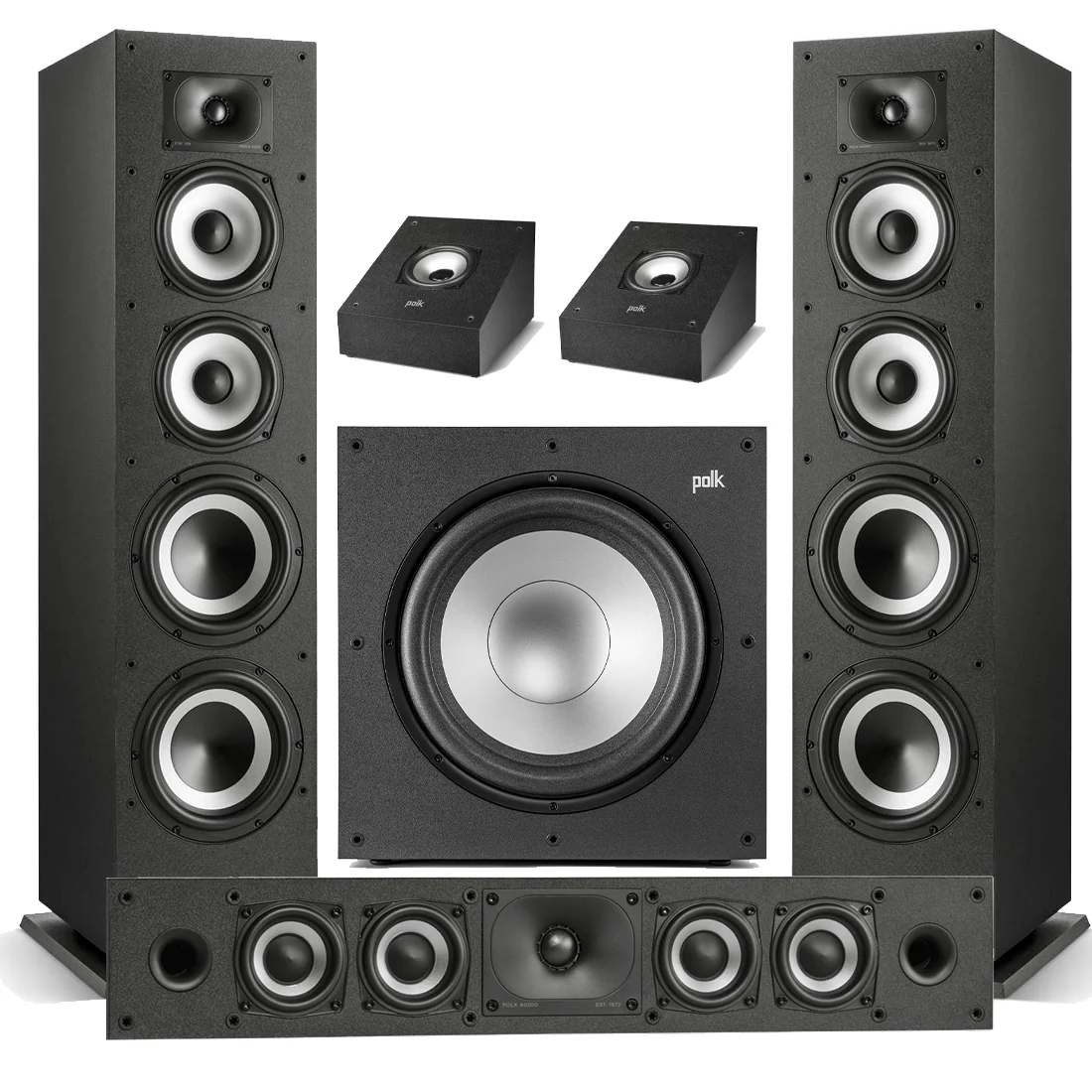 Polk Audio Monitor XT70 Floor Standing Loudspeakers - Pair | XT35 Center Channel | XT90 Height Speaker - Pair | XT12 12" Subwoofer - Bundle