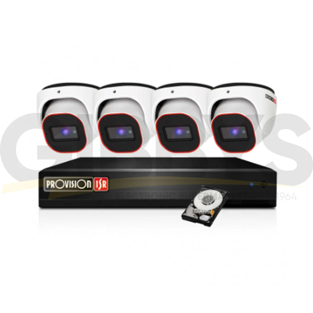 Provision-ISR 4CH IP Kit W/ 4 x 2MP Turret Cameras and 4CH 2TB NVR - White (PROVO442MPV2)