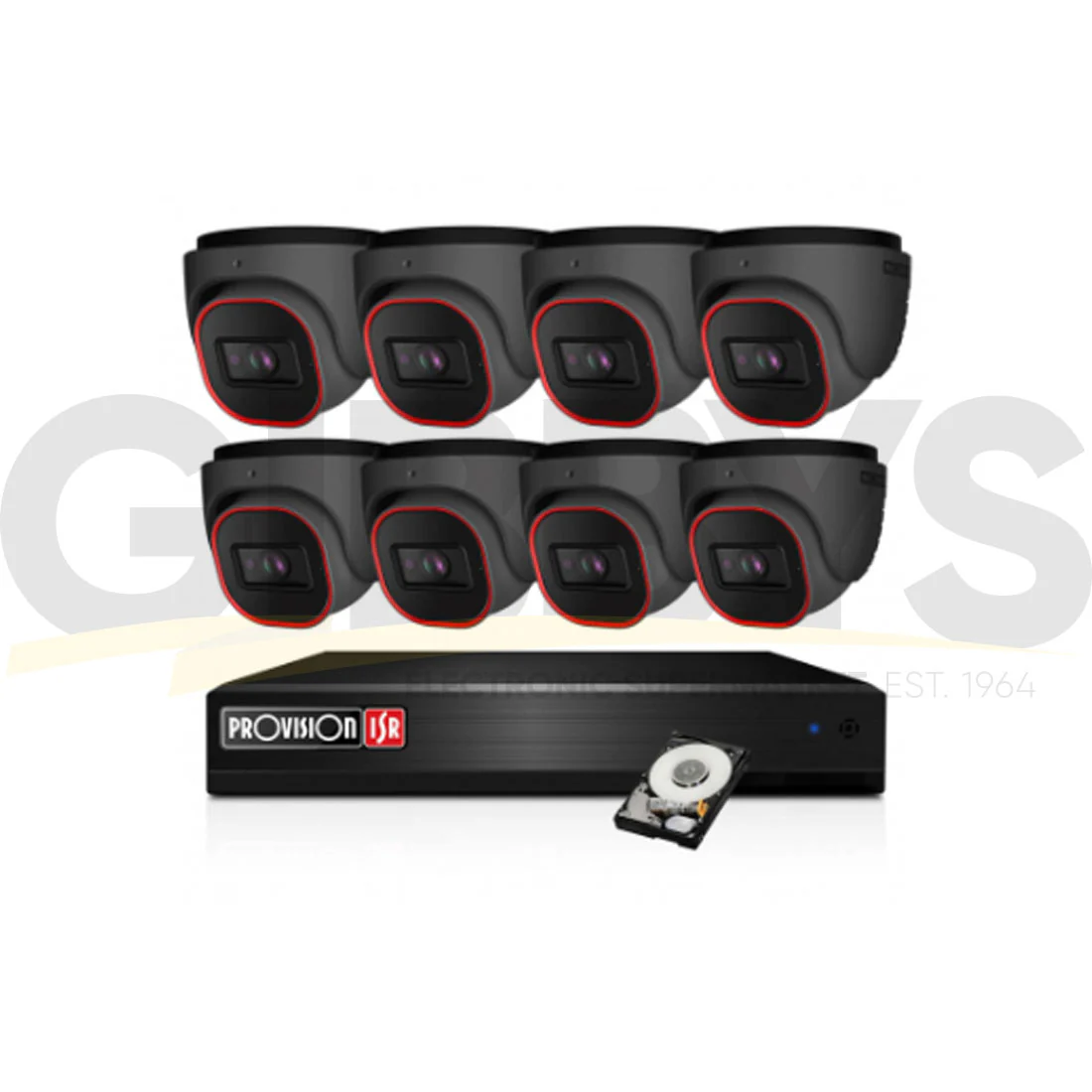 Provision 884MP-V2 Turret Camera Security Bundle x 8 – Grey (PROVO884MPGYV2)