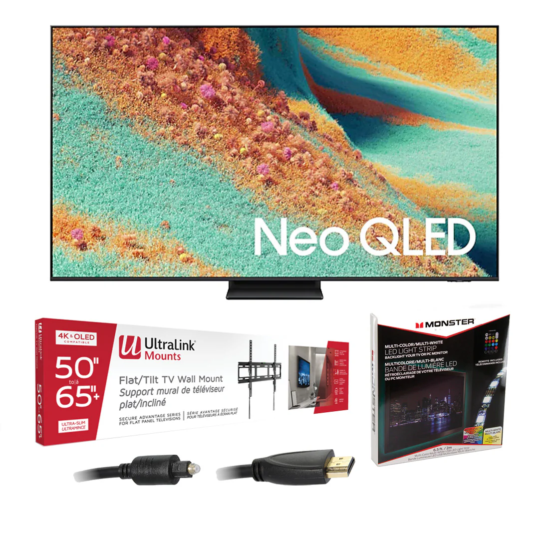 Samsung QN65QN85FAFXZC 65" Neo QLED 4K Vision AI Smart TV | Ultralink KIT3LED Home Entertainment Starter Kit Bundle