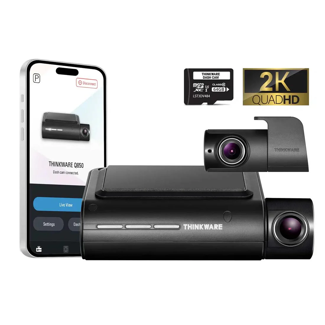 Thinkware Q850DH64 2-Channel 2K Front + 1080P Rear Dash Cam with WiFi & 64GB SD Card (Q850DH64) - Image 2